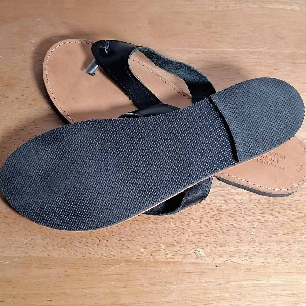 leather thong sandals with leather sole. Made in Grecia